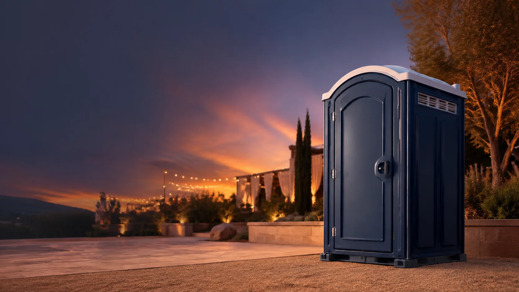 Portable restroom shown for rental planning in Baton Rouge, LA